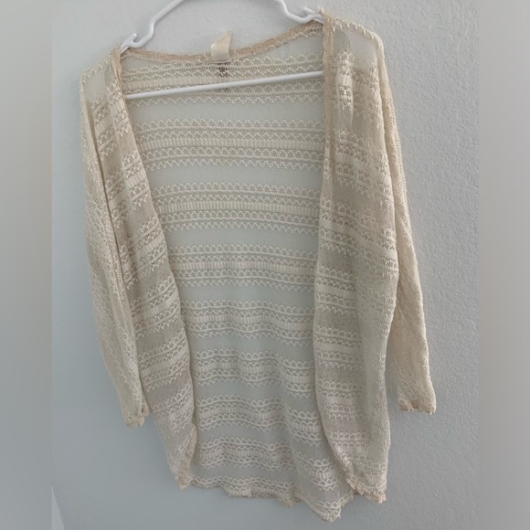 Vintage Off-White Lace Open Cardigan Three Quarter Sleeve Cream Lacey Top - Picture 2 of 6